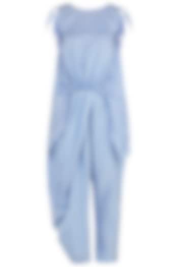 Dusk Blue Asymmetrical Tassel Embellished Top with Draped Pants by Babita Malkani