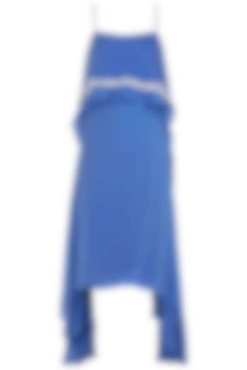 Blue Asymmetrical Off Shoulder Sequins Maxi Dress by Babita Malkani
