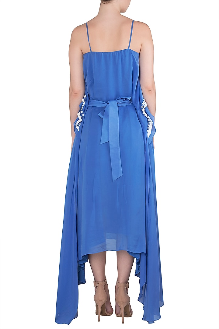 Blue asymmetrical off shoulder sequins maxi dress available only at Pernia's Pop Up Shop.