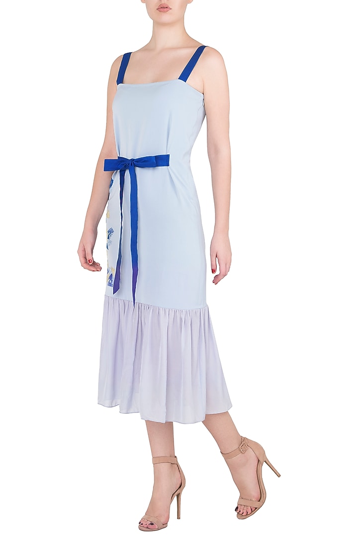 Dark blue applique work midi dress available only at Pernia's Pop Up Shop.
