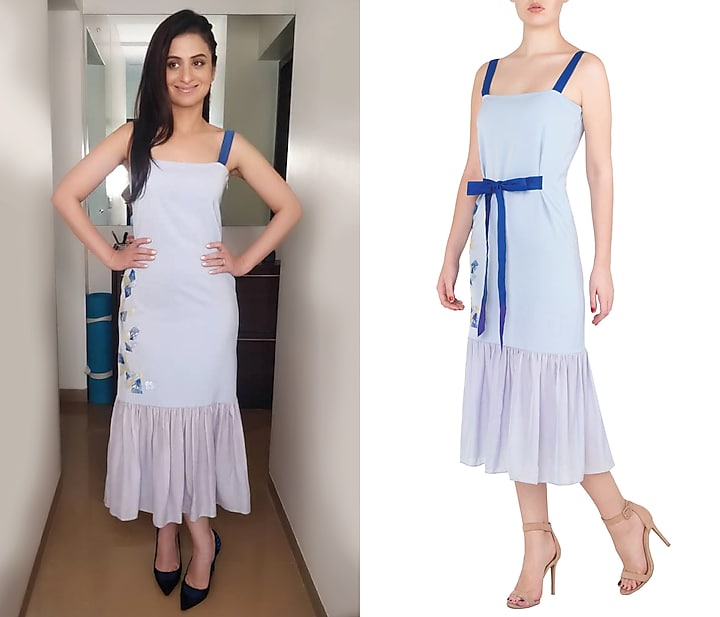 Dark blue applique work midi dress available only at Pernia's Pop Up Shop.