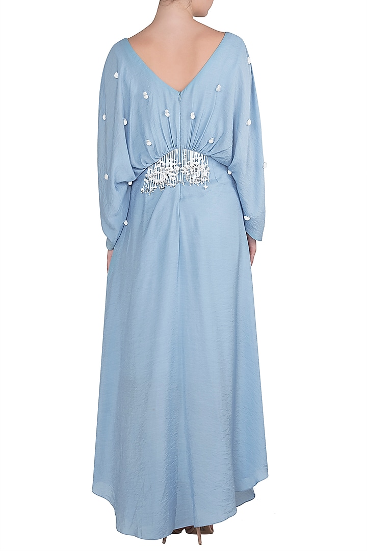 Dusk blue embellished drape maxi dress available only at Pernia's Pop Up Shop.