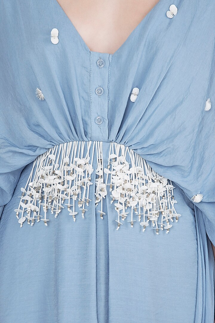 Dusk blue embellished drape maxi dress available only at Pernia's Pop Up Shop.