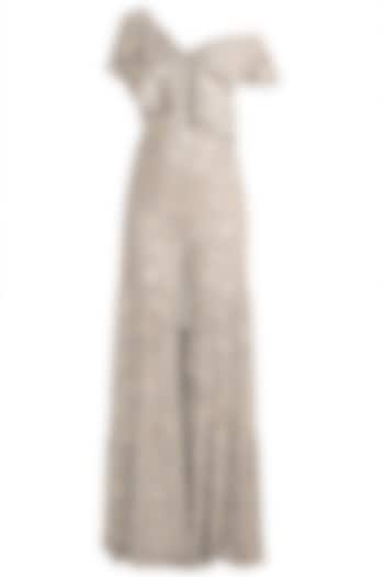 Stone Grey One Shoulder Ruffled Jumpsuit by Babita Malkani
