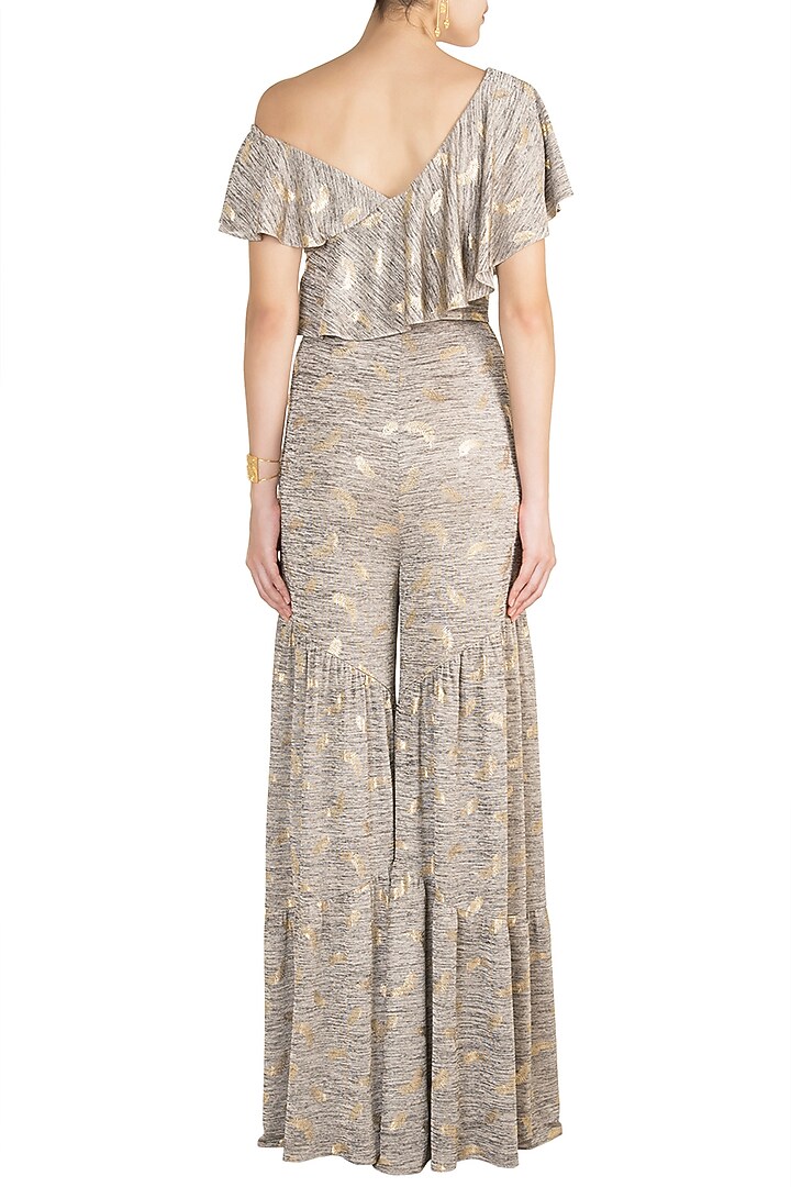 Stone Grey One Shoulder Ruffled Jumpsuit by Babita Malkani at Pernia's Pop Up Shop