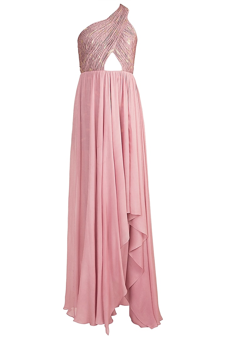 Ash Lavender Ruched One Shoulder Foil Cocktail Dress by Babita Malkani at Pernia's Pop Up Shop
