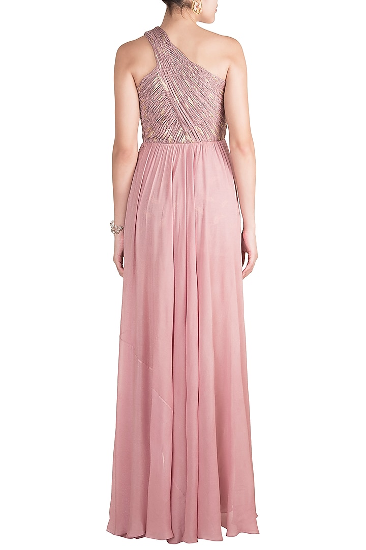 Ash Lavender Ruched One Shoulder Foil Cocktail Dress by Babita Malkani at Pernia's Pop Up Shop