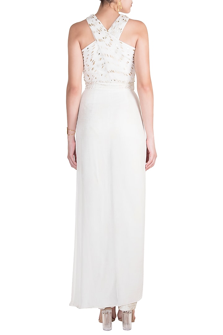 Frosty White Criss-Cross Pleated Jumpsuit by Babita Malkani at Pernia's Pop Up Shop