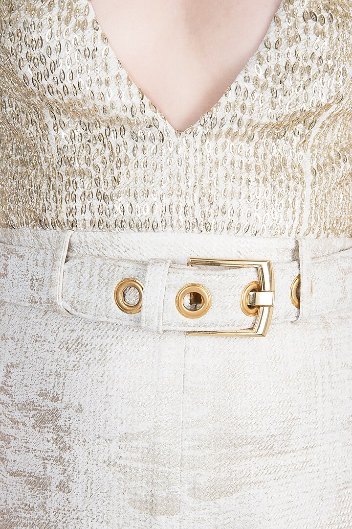Frosty White Foil Jumpsuit With Belt by Babita Malkani at Pernia's Pop Up Shop