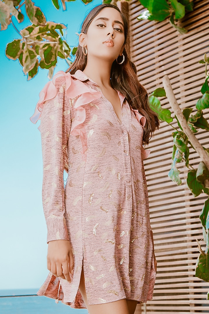 Ash Lavender Ruffled Oversized Vacation Shirt Dress by Babita Malkani at Pernia's Pop Up Shop