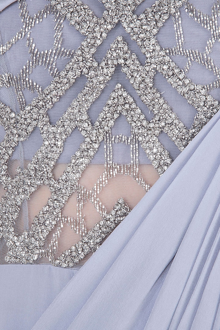 Grey off shoulder gown saree available only at Pernia's Pop Up Shop.