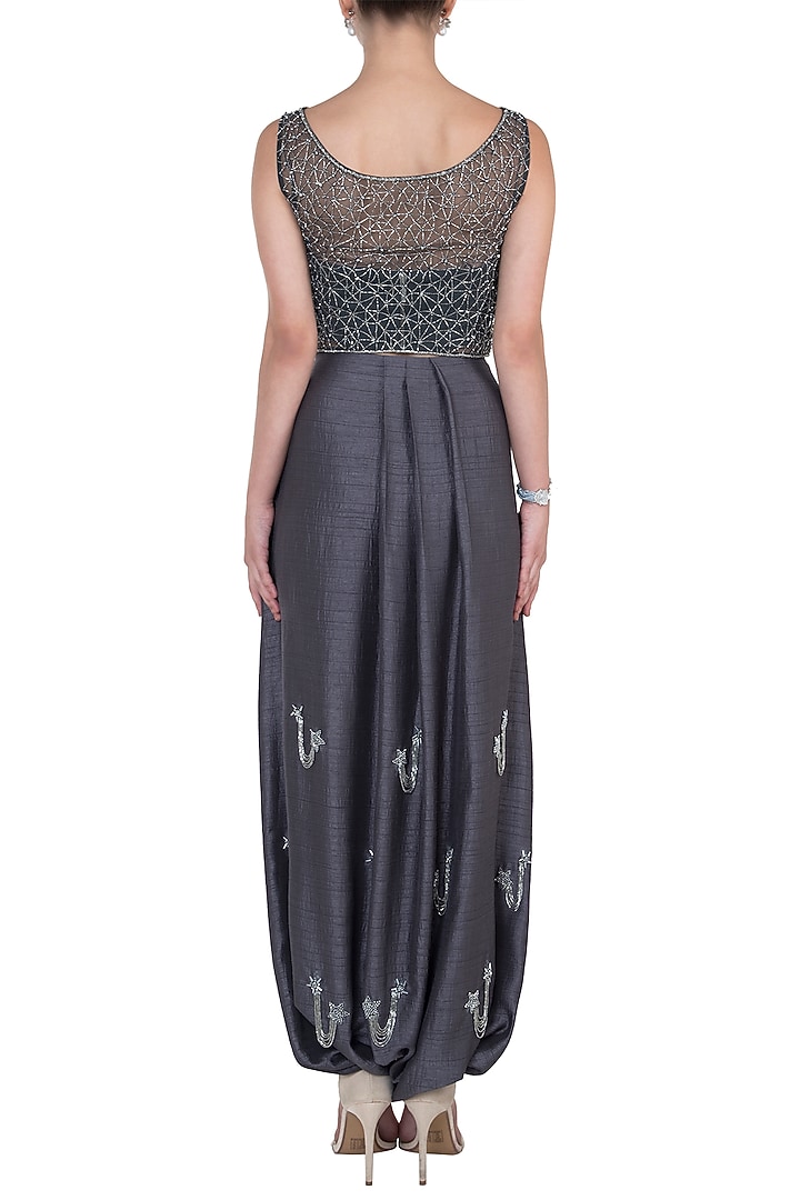 Dark grey crop top with dhoti pants available only at Pernia's Pop Up Shop.