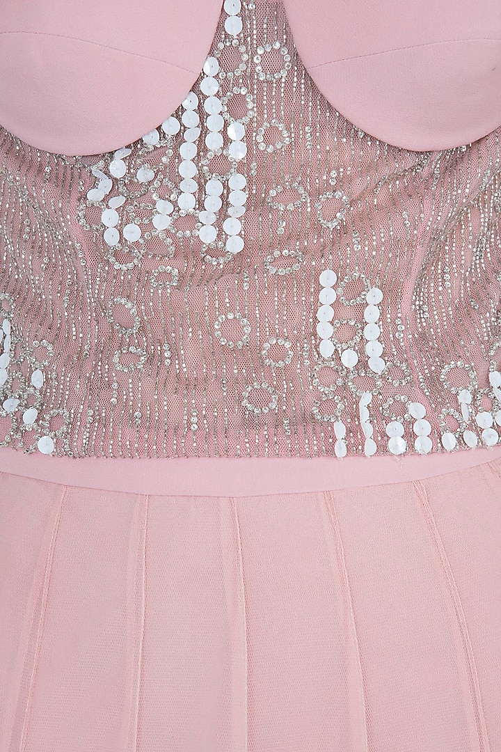 Baby pink embroidered blouse with lehenga skirt available only at Pernia's Pop Up Shop.