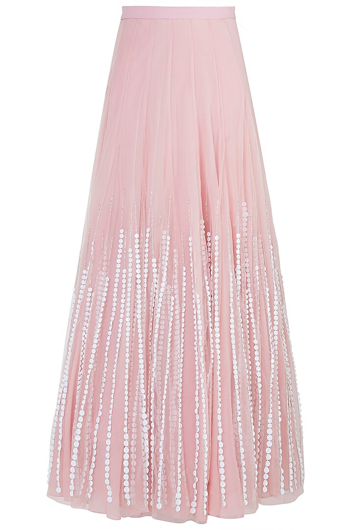 Baby pink embroidered blouse with lehenga skirt available only at Pernia's Pop Up Shop.