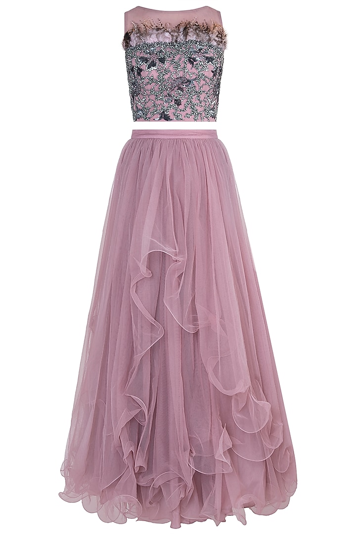 Baby pink blouse with lehenga skirt available only at Pernia's Pop Up Shop.