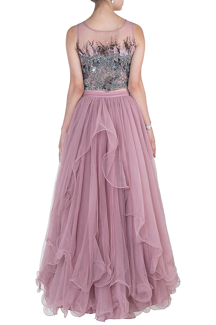 Baby pink blouse with lehenga skirt available only at Pernia's Pop Up Shop.