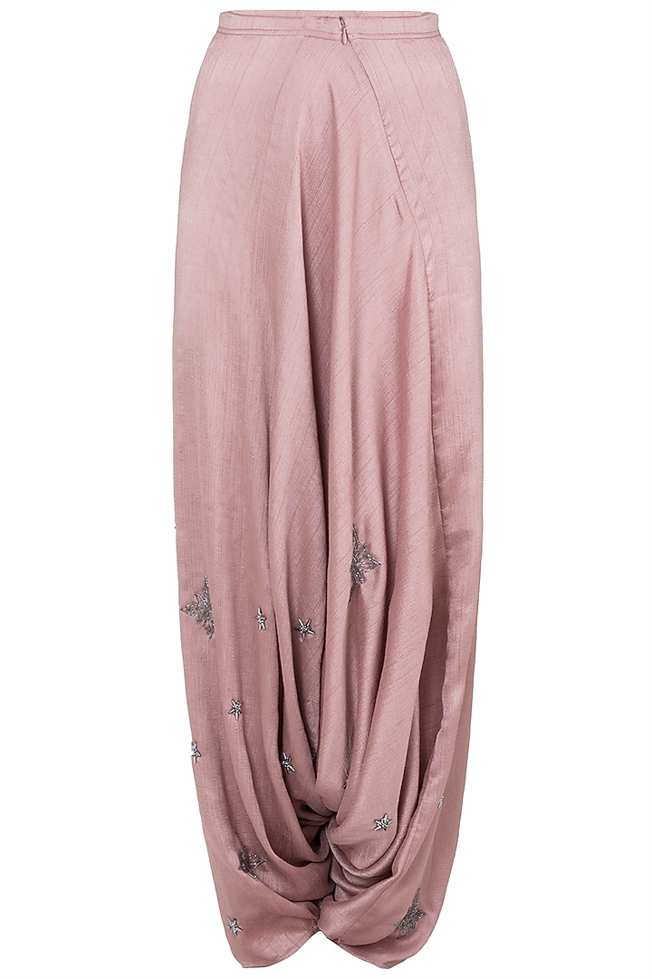 Pink embroidered tie-up jacket with dhoti pants and crop top by Babita Malkani at Pernia's Pop Up Shop