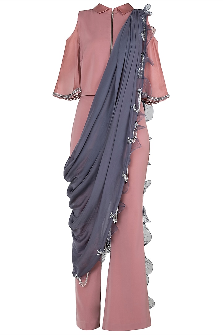 Pink embroidered top with pants and drape dupatta by Babita Malkani