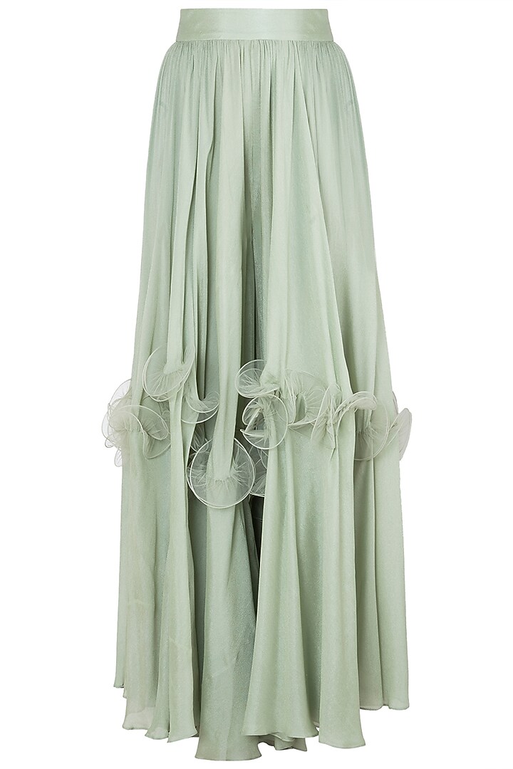 Green embroidered crop top with pants and draped sash by Babita Malkani at Pernia's Pop Up Shop