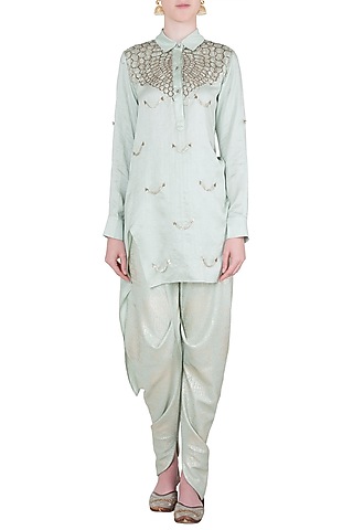 Green embroidered shirt kurta with pants by Babita Malkani