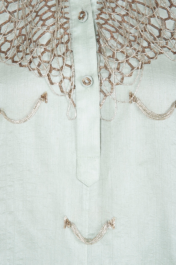 Green embroidered shirt kurta with pants by Babita Malkani at Pernia's Pop Up Shop