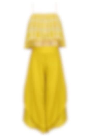 Canary yellow box pleated crop top with double layered culottes available only at Pernia's Pop Up Shop.