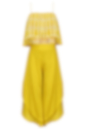 Canary Yellow Box Pleated Crop Top with Double Layered Culottes by Babita Malkani