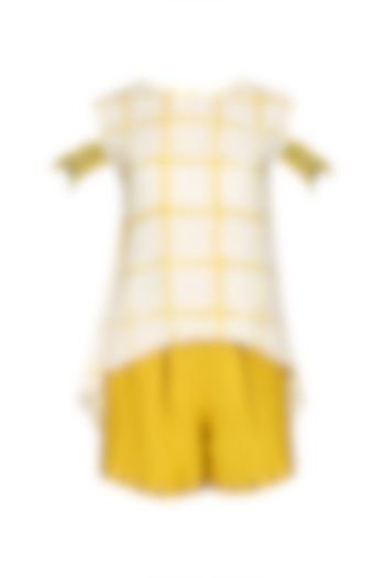 White textured cold shoulder top with yellow High-waisted shorts available only at Pernia's Pop Up Shop.