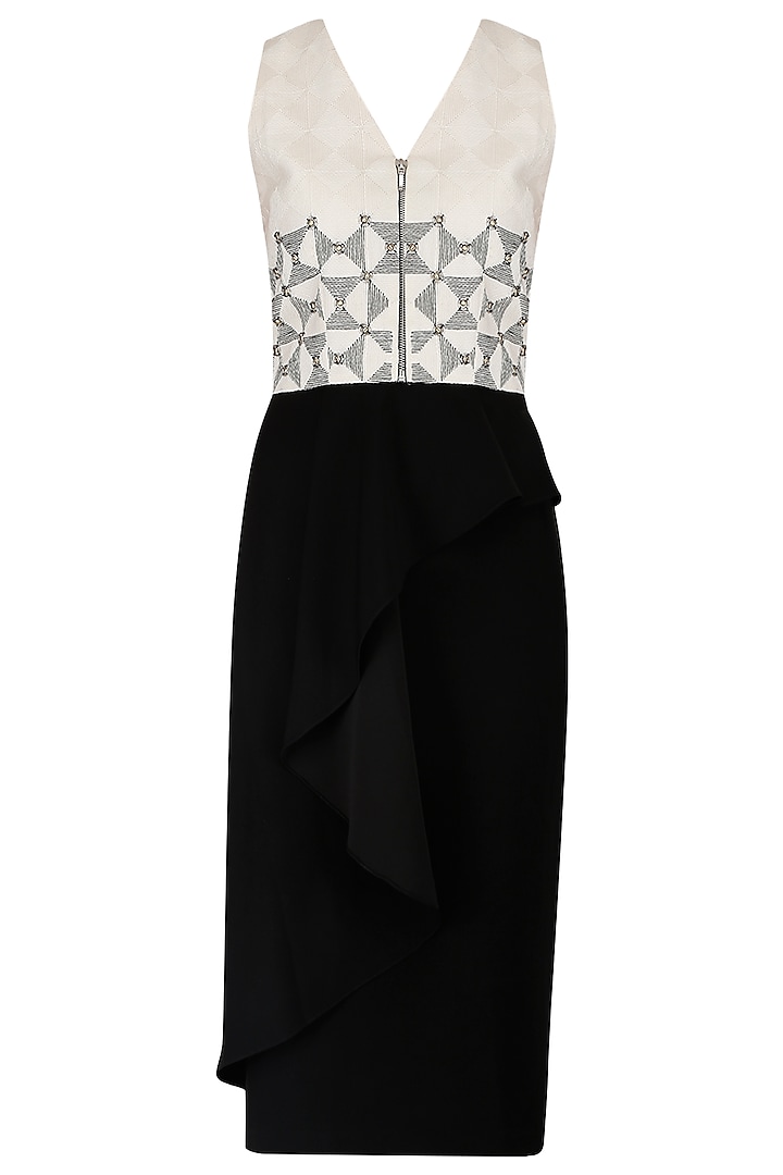 Ivory Metal and Rivet Embroiderycrop Top with Ink Black Skirt by Babita Malkani