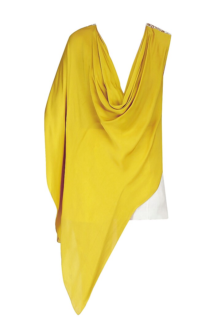Canary Yellow Cowl Top with White Stylized Fitted Shorts by Babita Malkani