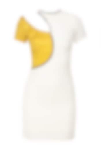 Off White and Canary Yellow Studs Fitted Dress by Babita Malkani