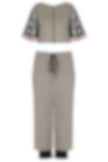 Grey mesh sleeves crop top with culottes available only at Pernia's Pop Up Shop.