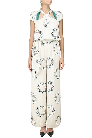 Printed Fringes and Silver Studs Jumpsuit by Babita Malkani
