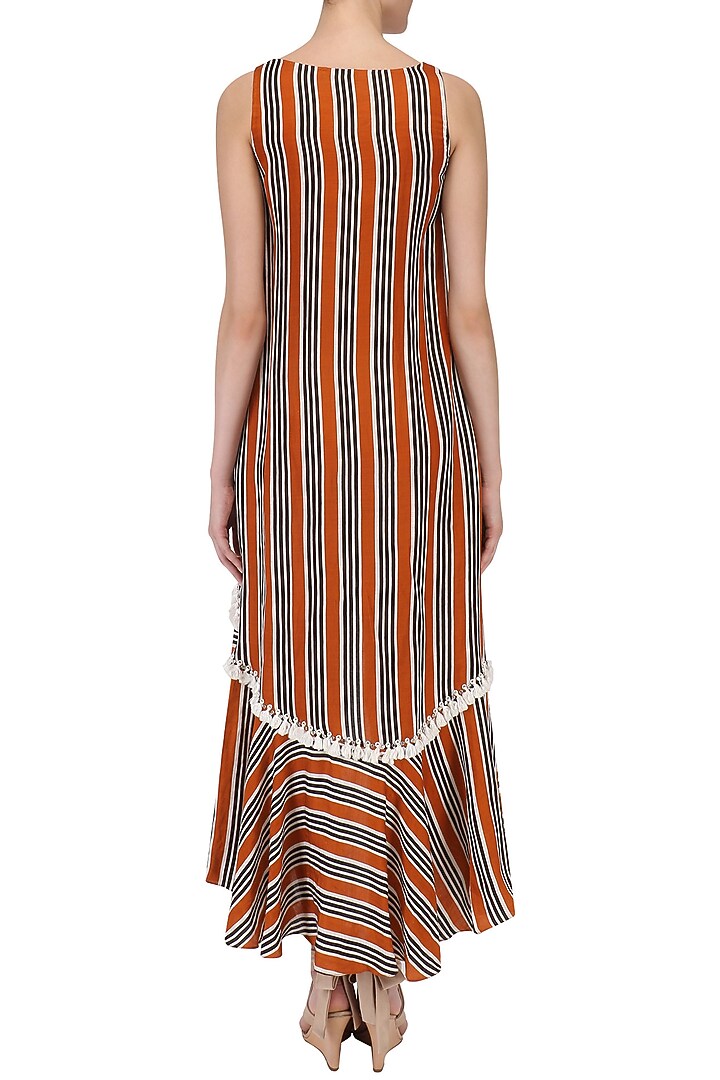 Orange and black stripe printed high-low ruffle dress available only at Pernia's Pop Up Shop.