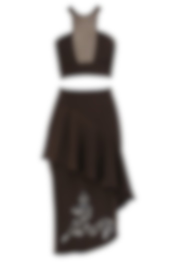 Brunette Brown Crop Top and Ruffled Skirt by Babita Malkani