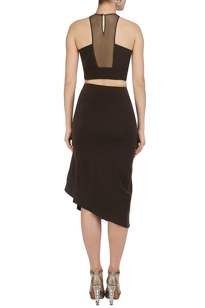 Brunette brown crop top and ruffled skirt available only at Pernia's Pop Up Shop.