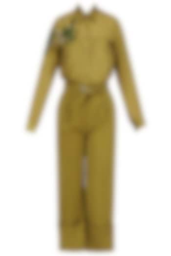 Chartreuse green embroidered shirt and wide legged pants set available only at Pernia's Pop Up Shop.