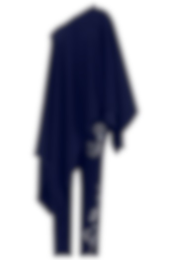 Oxford Blue Asymmetrical Top With Embroidered Pants by Babita Malkani