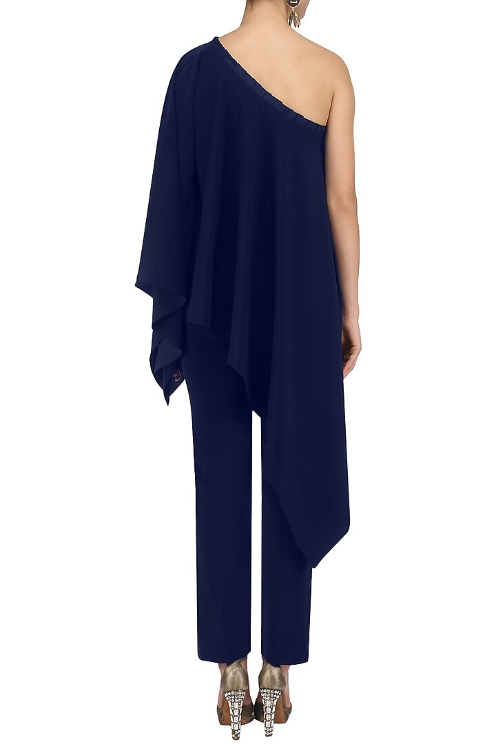 Oxford Blue asymmetrical top with embroidered pants available only at Pernia's Pop Up Shop.