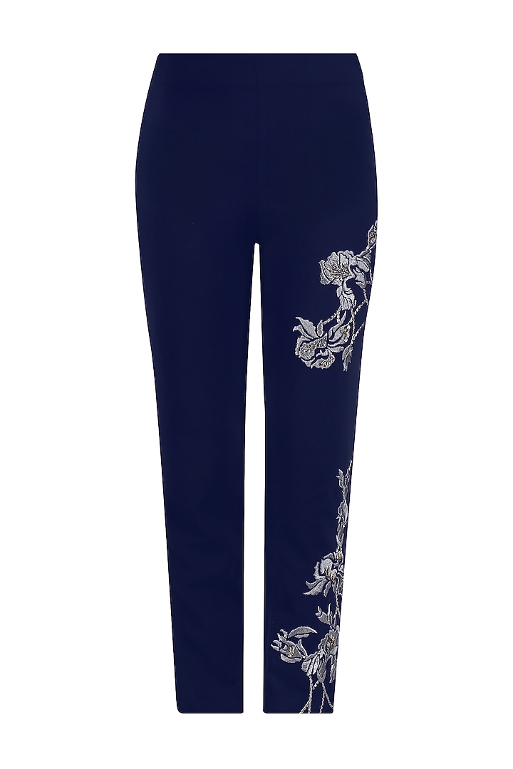 Oxford Blue asymmetrical top with embroidered pants available only at Pernia's Pop Up Shop.