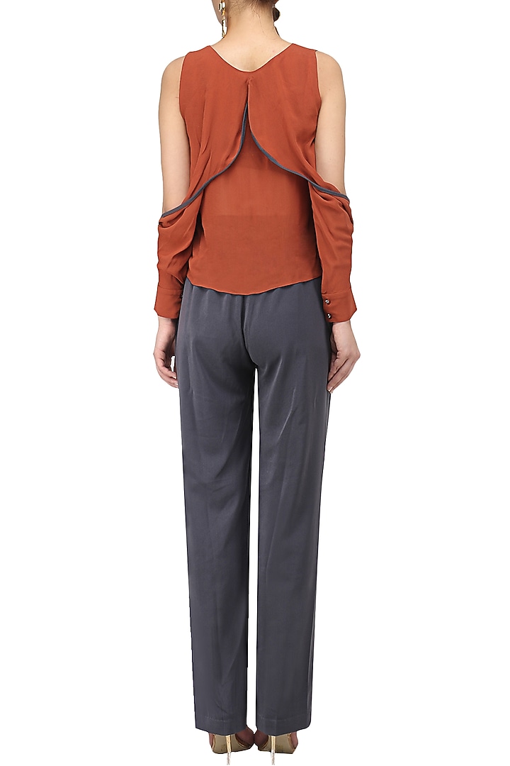 Brick red shirt and anchor grey panelled pants set available only