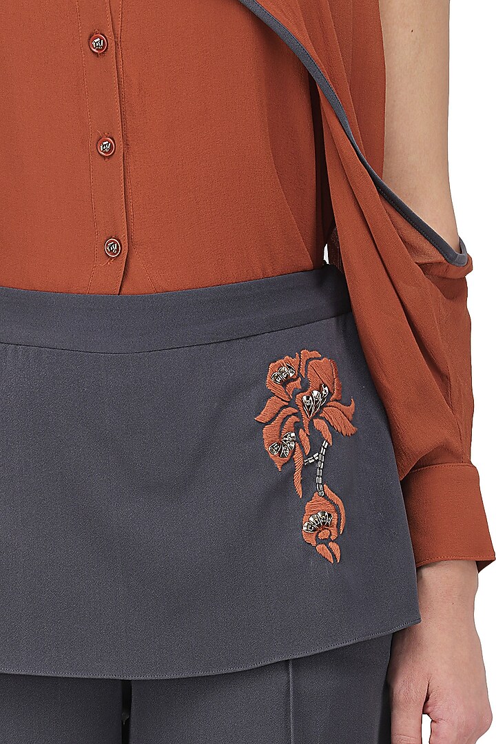 Brick red shirt and anchor grey panelled pants set available only at Pernia's Pop Up Shop.