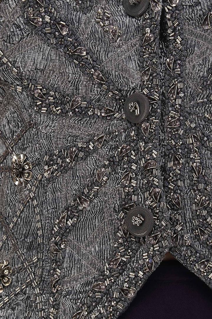 Pewter grey self textured waist coat with shirt and skirt set available only at Pernia's Pop Up Shop.