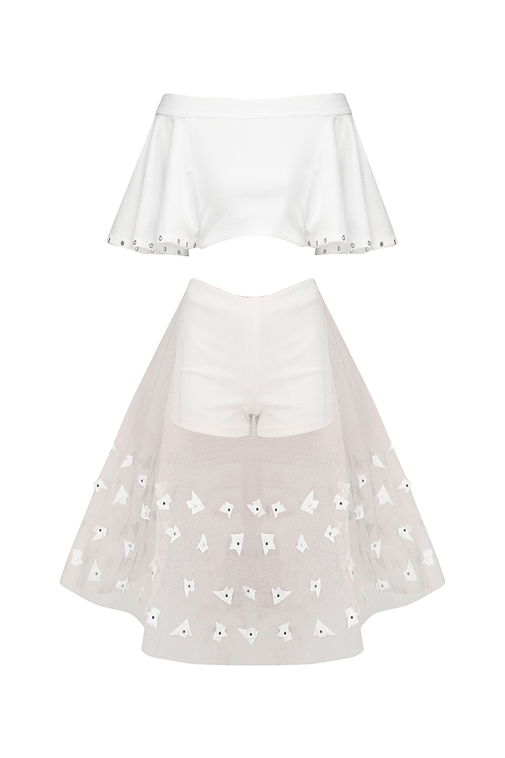 White Mesh Skirt Set by Babita Malkani