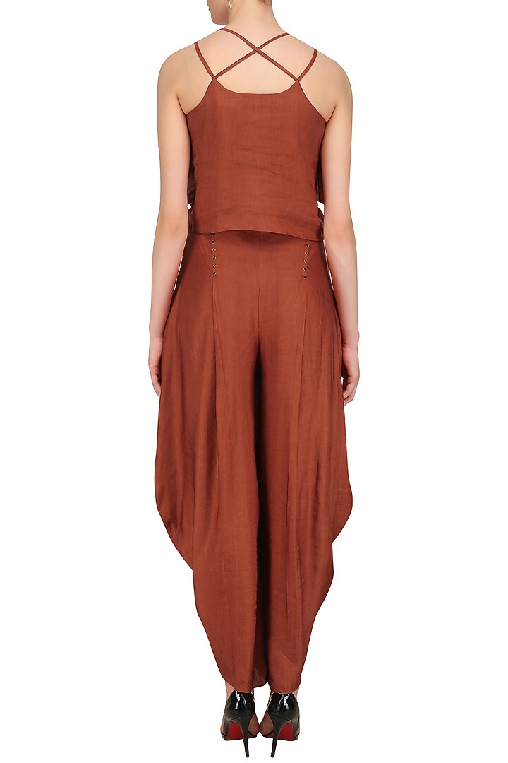 Rust orange crop top and cowl pants set available only at Pernia's Pop Up Shop.