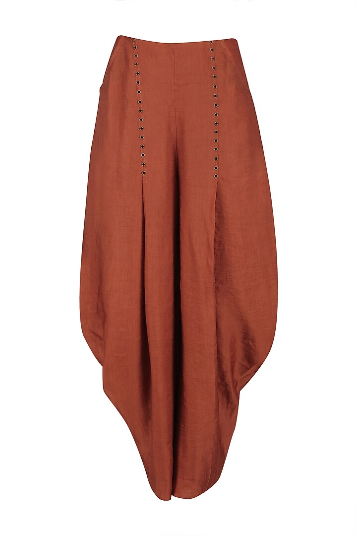 Rust orange crop top and cowl pants set available only at Pernia's Pop Up Shop.