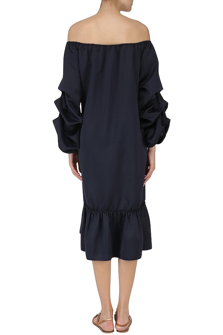 Navy blue off shoulder dress available only at Pernia's Pop Up Shop.