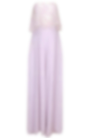 Lilac White Mosaic Print Pleated Cut Out Jumpsuit With Attached Cape by Babita Malkani