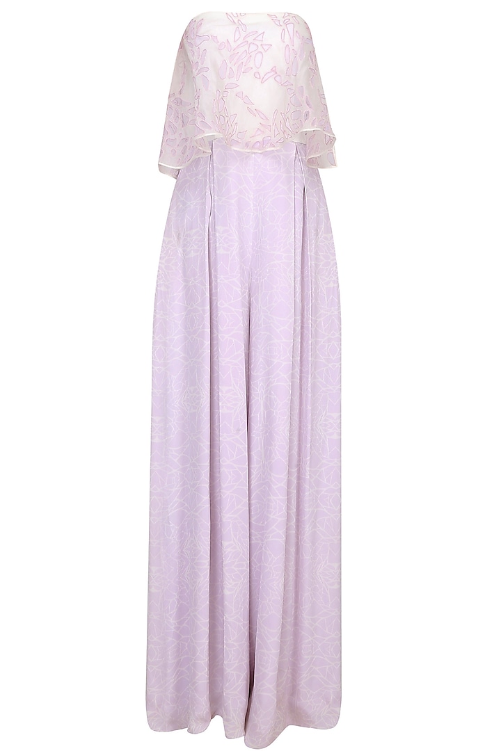 Lilac White Mosaic Print Pleated Cut Out Jumpsuit With Attached Cape by Babita Malkani