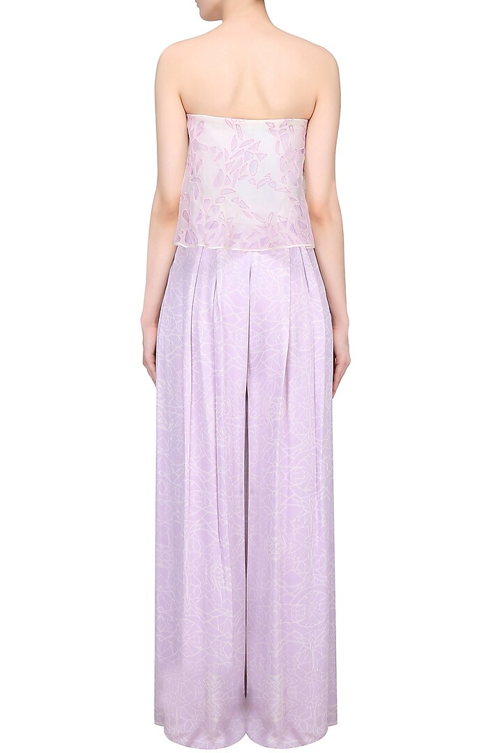 Lilac-white mosaic print pleated cut out jumpsuit with attached cape available only at Pernia's Pop Up Shop.